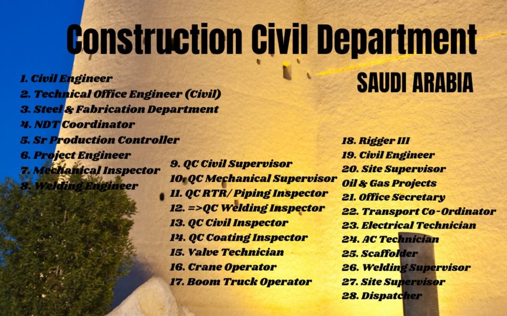 Construction Civil Department SAUDI ARABIA Jobs